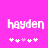 Pixelated text 'hayden' on bright pink background with five white and light purple symbols below, two versions show symbol animation.