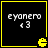 Four identical black square with yellow borders display white text 'eyanero' and '<3', each containing a small yellow Pac-Man icon in the bottom-right corner