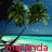 Pixelated beach scene with palm tree leaning over turquoise water under blue sky, red text 'maranda' at bottom.