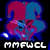 Pixelated cartoon character with red and blue jester hat, pink face, and white text 'MMFCL' below, on black background.