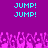 Purple background with cyan 'JUMP!' text repeated four times and pink pixelated crowd at the bottom.