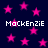 Dark blue background with scattered pink stars and repeated white text "MaCkEnZiE" in pixelated font.