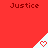 Red background with repeated 'Justice' text and white triangular shapes containing red hearts, some hearts appear faded.