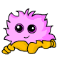 Six cartoonish fuzzy creatures with large eyes and orange limbs arranged in a , one creature has rainbow-colored fur