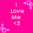 A bright pink background displays repeated pixelated text and symbols in white, including "I Love Me <3" with a heart symbol and small square patterns.