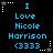 Pixelated text reads "I Love Nicole Harrison (3333)" in cyan on black, with white star and dotted line decorations in corners.