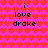 Pixelated icon with pink background and red heart pattern, displaying text "i love drake" in dark blue pixel font across two