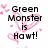Pixelated text reads 'Green Monster is Howt!' with pink heart-shaped pixel art surrounding it on a white background.