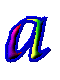 Six frames of an animated contact sheet showing a stylized lowercase 'a' with rainbow gradient colors and blue outline on gray background.