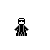 Pixelated character in dark clothing with white face, holding gray sphere that changes size and position across frames.