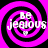 Four identical pink and black spiral patterns with white text reading 'BE JEALOUS' and a small heart symbol, arranged in a