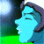 Pixelated blue-skinned character with closed eyes and purple hair against a green background, next to green text reading "Original Icons .com" on dark green.