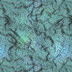 A static pixelated texture with blended teal and blue hues forming abstract organic patterns resembling blurred foliage or water ripples.