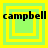 Four identical square arranged in a , each containing layered yellow and green squares with the text 'campbell' overlaid