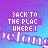 A static digital image with repeating text elements over a gradient background.