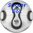 Two circular silver-toned icons with black and white hourglass shapes, each displaying blue pixelated text above the shape.