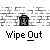 Pixel art animation of a green-shirted character performing various actions near trash cans on a brick wall background, with 'Wipe Out' text below each frame.