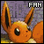 Pixelated orange Pokémon with large black eyes and brown inner ears, shown in a of with slight head position variations and 'FAN' text above each frame