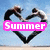 Six variations of a heart-shaped pose with two people, each labeled 'Summer' in different colored backgrounds.
