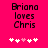 Pixelated text 'Briana loves Chris' on bright pink background with five white and one light pink heart icons below.