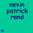 A turquoise background displays three of text reading 'nevin patrick rand' with varying numbers of blue heart symbols below each , transitioning from one to five hearts