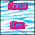 A static image shows four text elements on a blue and white striped background, with two of two elements each