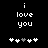Black background with white pixelated text 'i love you' and five heart symbols below, where the third heart changes from gray to white between frames.
