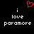 Red pixelated heart symbol above white text reading 'i love paramore' on black background.