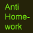 A contact sheet of six animated frames showing the text "Anti Homework" in different colors on a dark background.