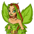 Pixelated character with green wings and leafy attire, red hair, green eyes, and a neutral expression against white background.