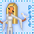 Pixel art of a blonde woman in white robes holding a seagull, with 'Peace' text on the right side.