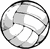 Static grayscale icon shows a circular volleyball with segmented panels and black outline, rendered in low-resolution pixel art style.