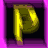 A 3x3 contact sheet of eight animated frames showing a yellow letter P in various styles and positions against black backgrounds with purple borders.