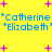 Yellow background with blue text "Catherine Elizabeth" and pink plus signs, repeated in two