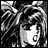 A black-and-white animated contact sheet showing two frames of a pixelated anime-style character with long hair and an open mouth, alongside text reading "Anime IM" and "com" on the right side.