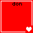 Red square icon with black text 'don' at top, displaying four sequential heart animations in bottom corners.