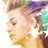 Pixelated profile of a person with light skin and brown hair, wearing small earrings, against a colorful abstract background.