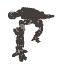 A sequence of four dark brown silhouettes on white background showing a bipedal figure's legs in motion from standing to walking stance.