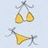 Yellow polka-dot bikini icon with text overlays describing a teen wearing it for the first time today.