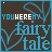 identical square icons with dark brown backgrounds, blue floral outlines, and text reading "YOU HERE" in white above "fairy tale" in blue