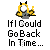 Pixelated cartoon character with yellow hair and black horns above text reading "If I Could Go Back In Time... ...I'd meet Snoopy!" on gray background.