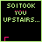 Animated sequence of pixelated text and shapes on black background, showing movement from stairs to bedroom to bed under covers with glowing watch.