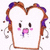 A cartoon slice of bread with a brown crust, purple hair-like strands on top, and pink cheeks. The character has black eyes and a mouth showing a small tongue.
