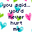 Pixelated text and heart shapes in blue, pink, and green on white background with no visible animation changes.
