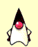 Animated character with black pointed hat, pink circular eye, white body on light yellow background performing sequential hand gestures.