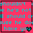 Four identical with cyan text on pink background, each containing a black heart that changes to red in the bottom-right