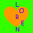 Four orange hearts on green background with purple text 'LORENN' arranged vertically around each heart, two hearts have text rotated clockwise, two hearts have text rotated counterclockwise.