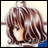 Pixelated anime-style character with brown hair and white highlights, wearing a blue garment, positioned next to black background with white text.