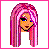 Pixel art contact sheet of 8 animated frames showing a pink-haired character with varying expressions and text elements including "THE", "Power", "OF", and "PINK" in stylized fonts.