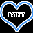 heart-shaped icons with blue outlines and black interiors, each containing the text "NATHAN" in white pixelated font